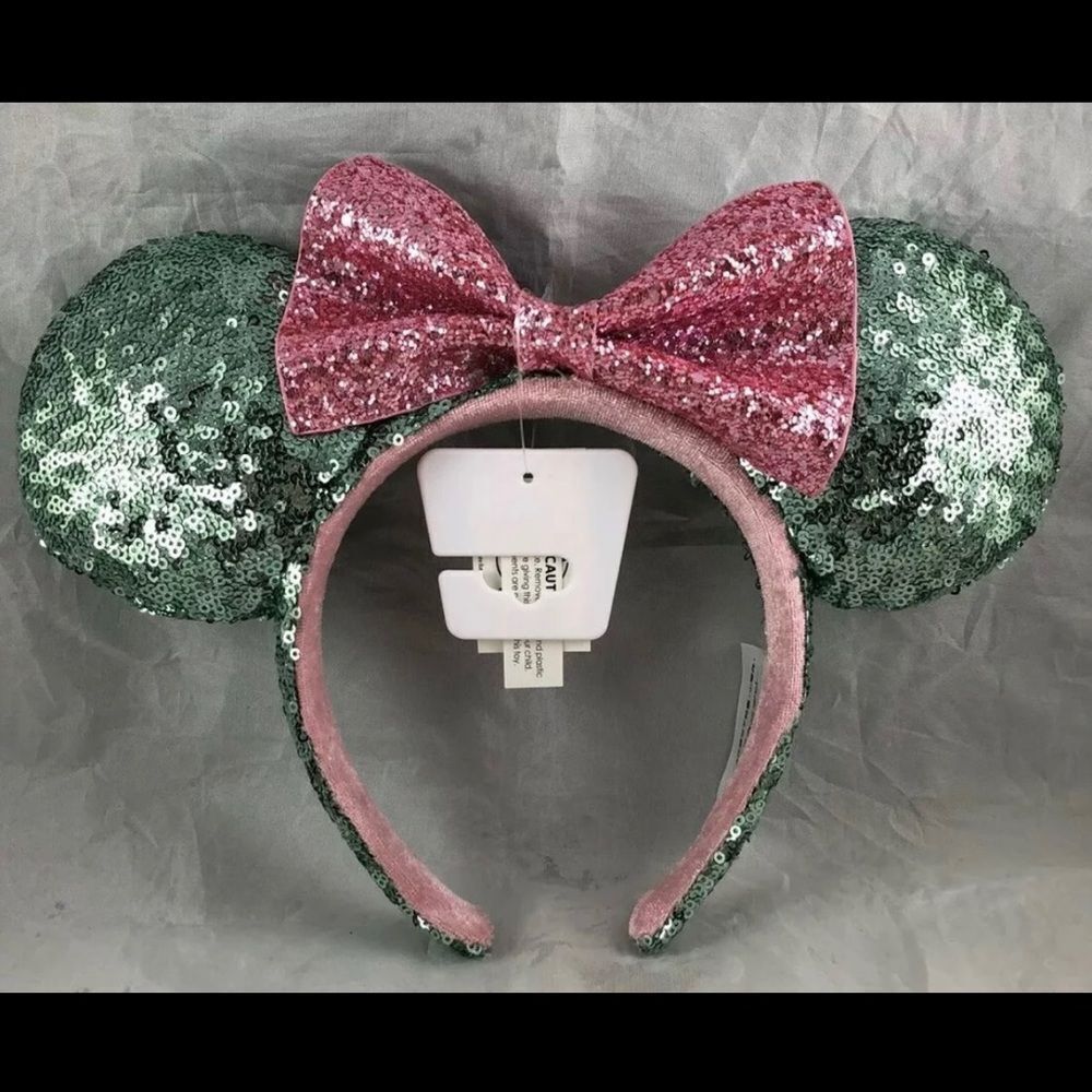 Disney Parks Sugar Rush Pink Bow Mint Green Teal Sequin Minnie Ears Headband NEW